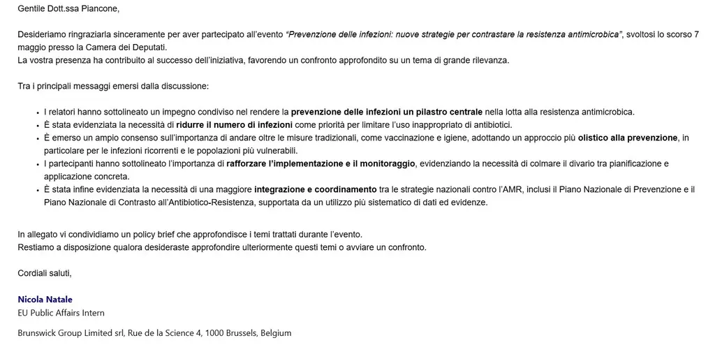 Ringraziamento alla nostra Presidente